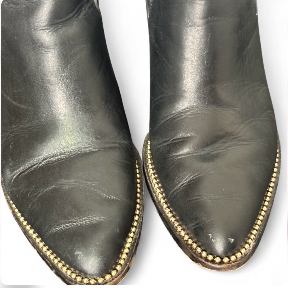 Coach Black Leather Ankle Booties Pointed Toe Block Heel Stud Sz 8.5 Mob Wife - Picture 10 of 12